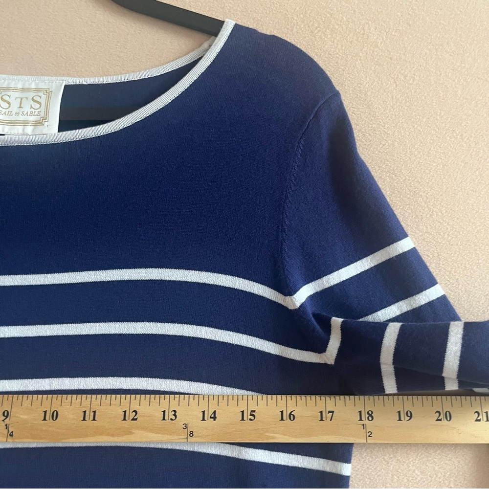 Sail to Sable NEW Navy White Striped Shift Dress Long Sleeve Nautical Coastal M - Picture 12 of 12